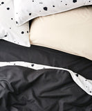 Printed grey and white spotty bed linen - Tencel duvet set and peach tencel pillowcase