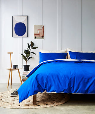 bright blue and peach reversible bed linen - tencel duvet set