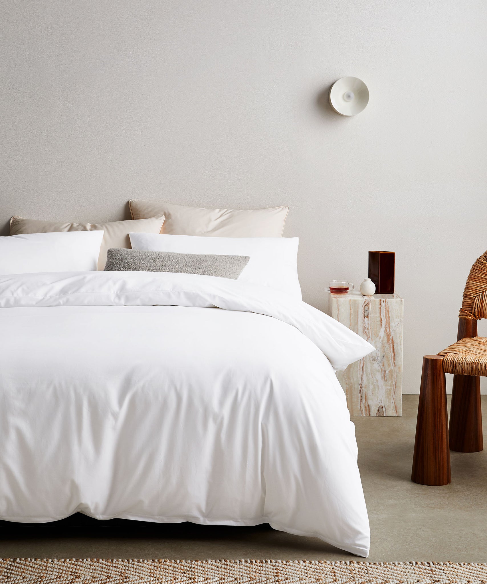 White bed linen tencel minimalist bedroom