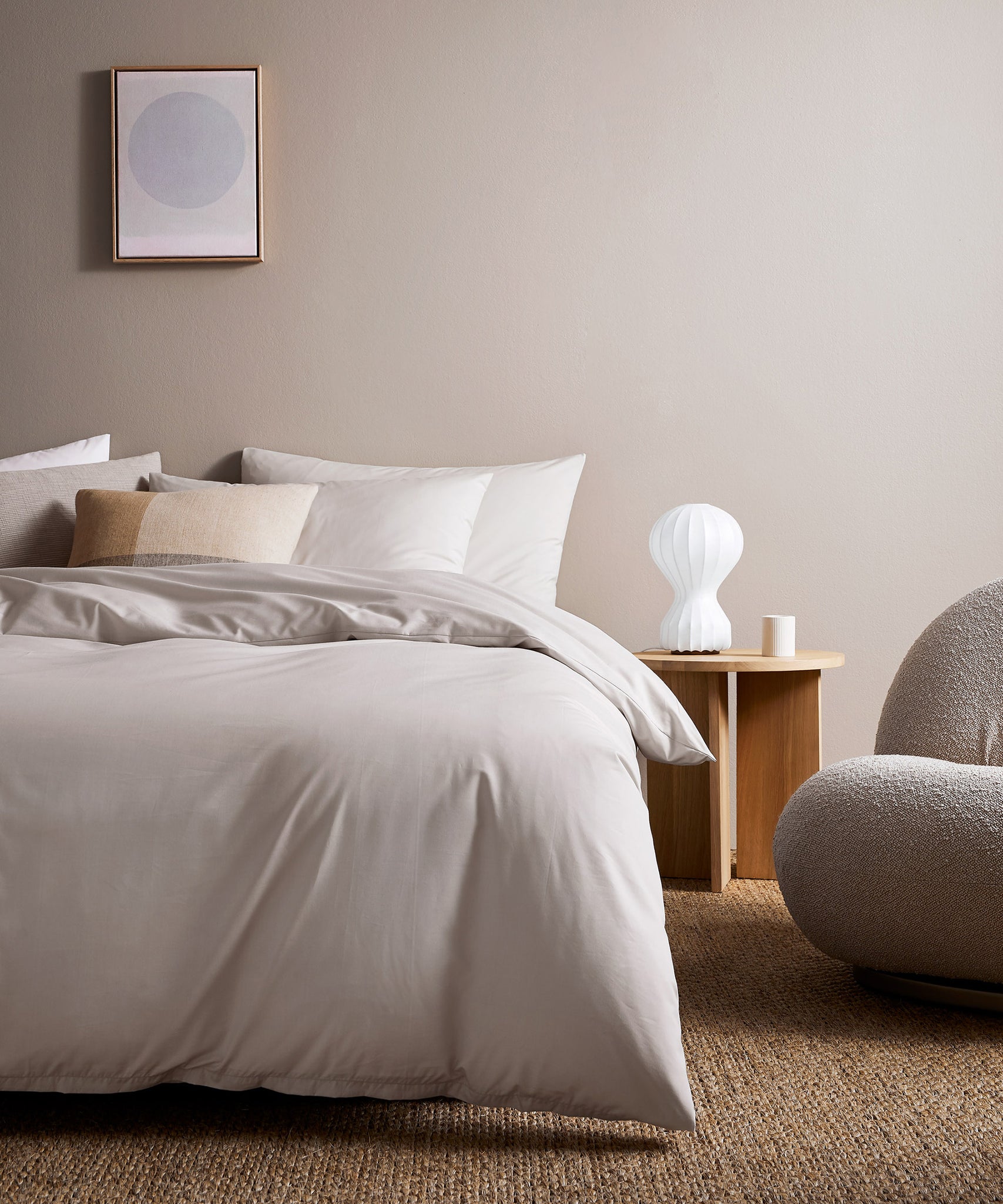 Sand colour tencel cotton bed linen in minimalist bedrrom