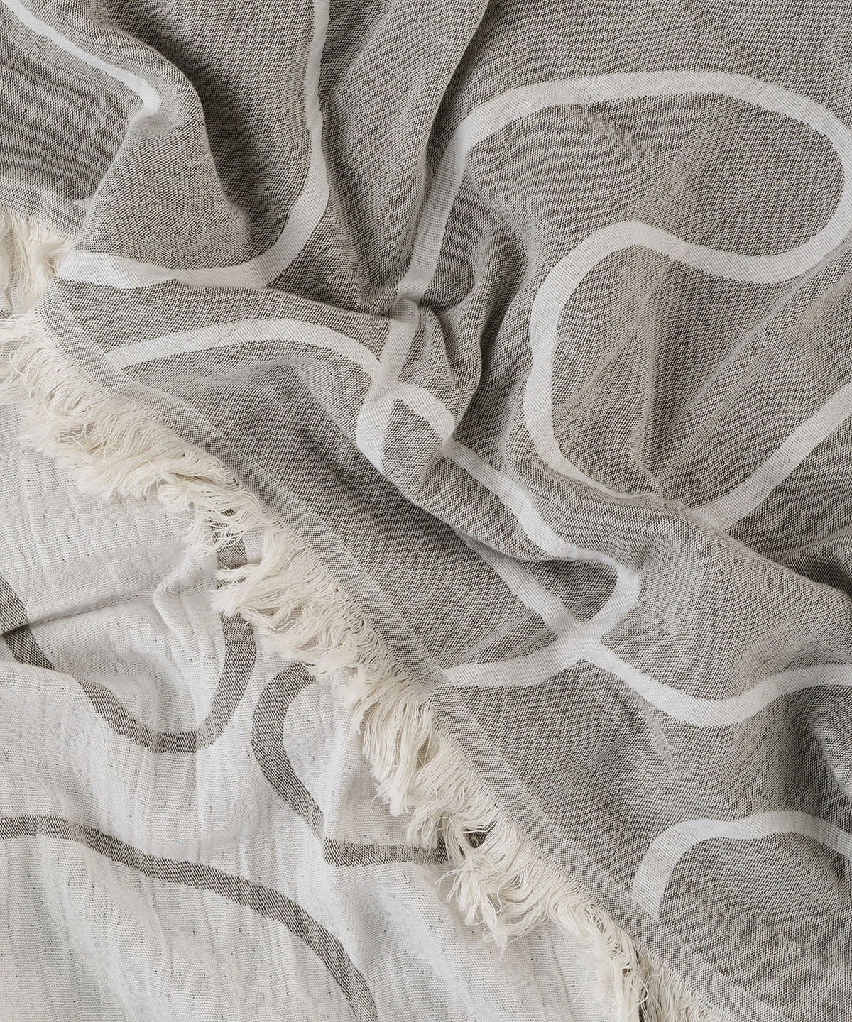 Patterned olive white recycled cotton throw blanket detail
